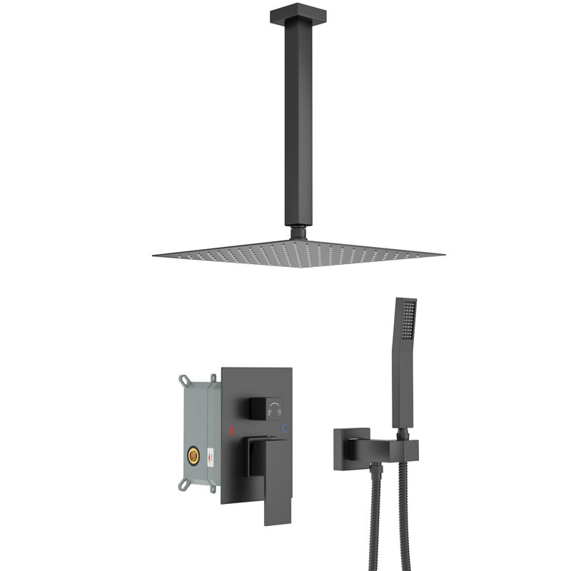 10 Inch Ceiling Mounted Shower System Rain Mixer Shower Combo Set Shower Head with Hand Shower, Matte Black