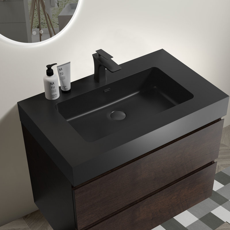 Lavabo intégré en quartz d'ingénierie avec trop-plein et conception contemporaine