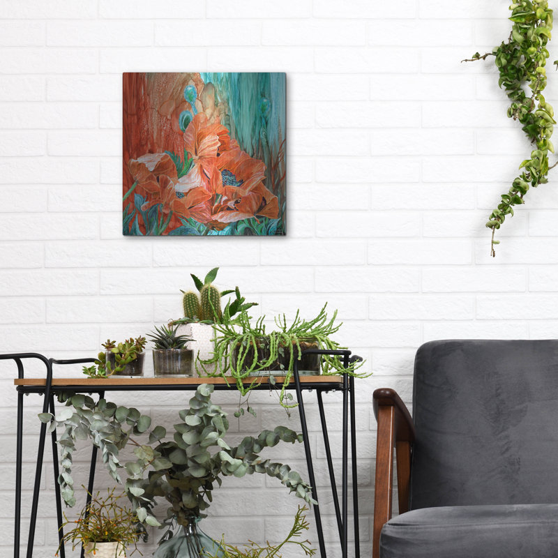 Art mural en métal luxueux «Love In Bloom Poppies» par Carol Cavalaris, H 12 po x l 12 po