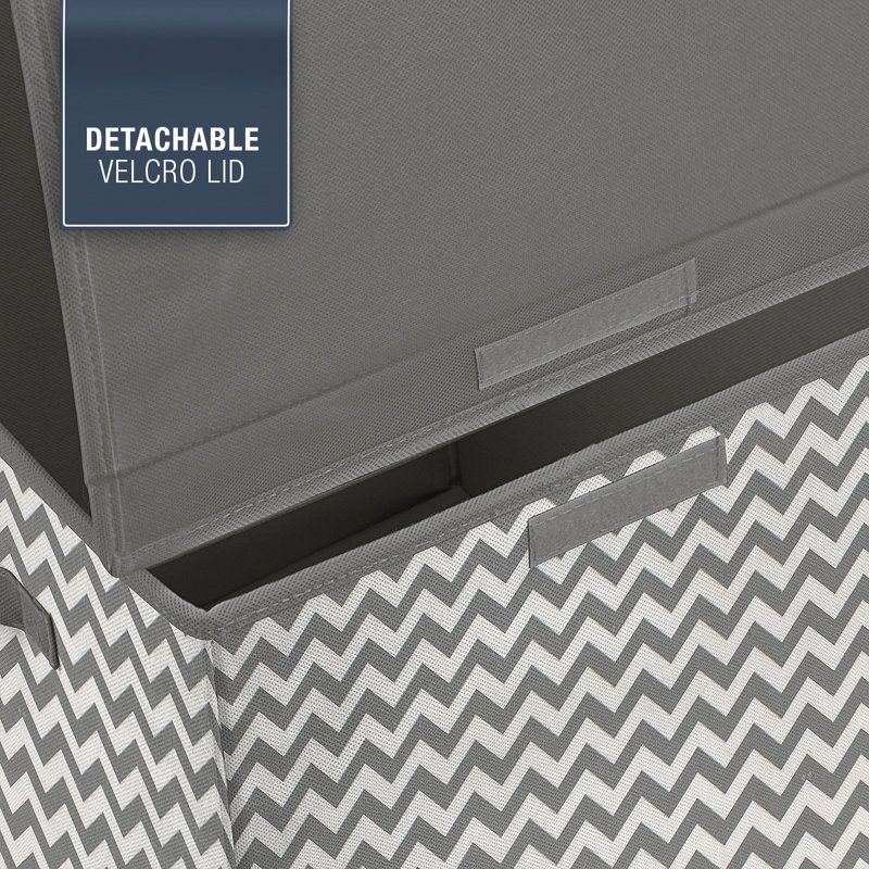 Silver Chevron Large Collapsible Toy Storage Chest with Lid