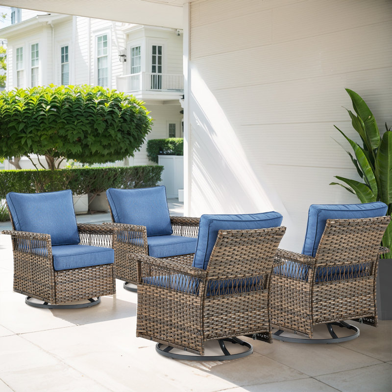 Anferney Outdoor Rocker Swivel Patio Chair with Cushions (Set of 4), Blue