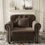 Canapé Chesterfield de 41,3 po en velours avec garniture cloutée et accoudoirs roulés, canapé de style Mid-Century moderne capitonné avec boutons, brun-998852140