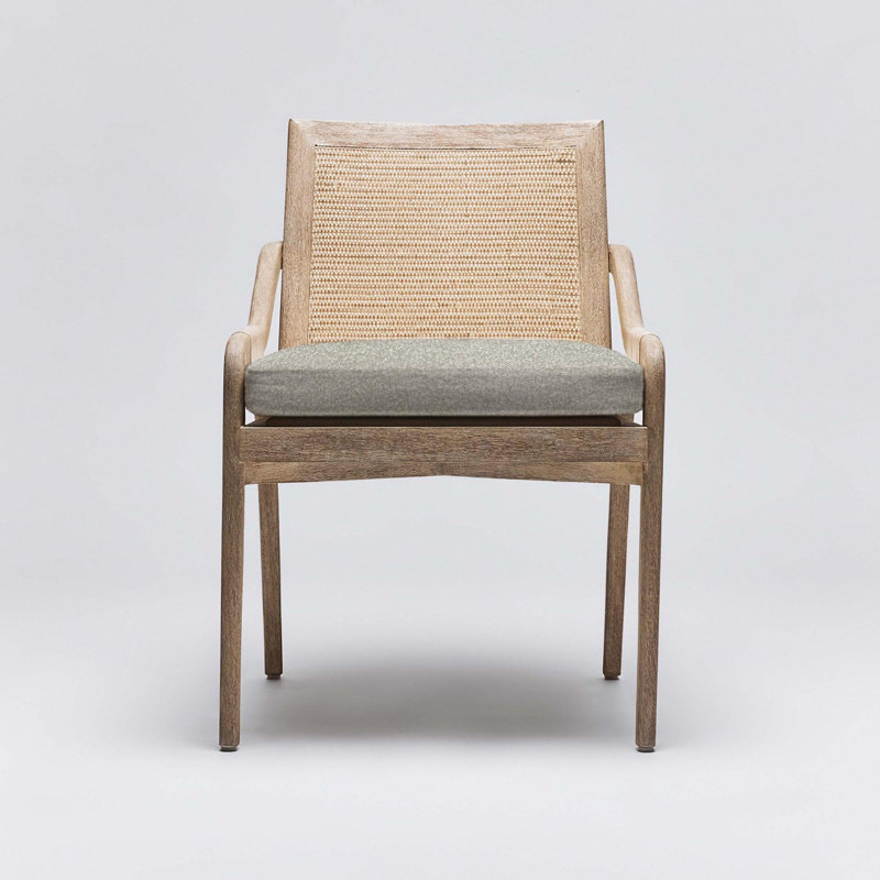 Delray Upholstered Arm Chair, White Ceruse, Moss Tweed