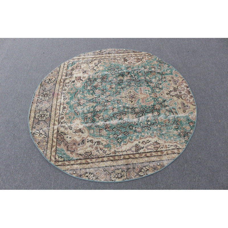 Tapis rond d'inspiration turque vert idéal pour le bureau d'entrée ou la chambre à coucher