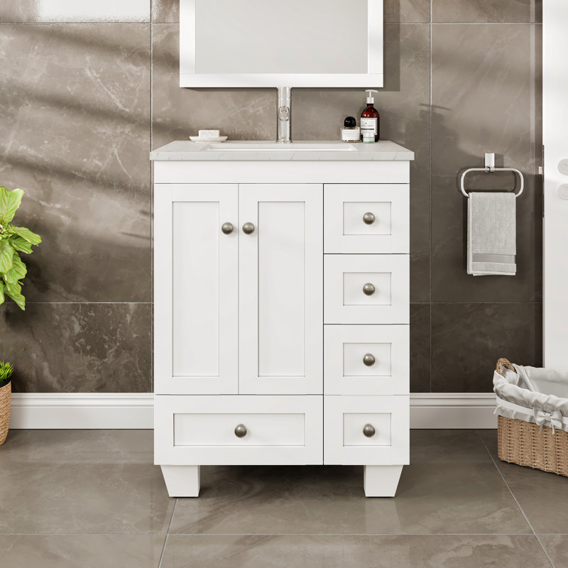 Curio 24"W x 18"D Bathroom Vanity with White Carrara Countertop and Undermount Porcelain Sink, White