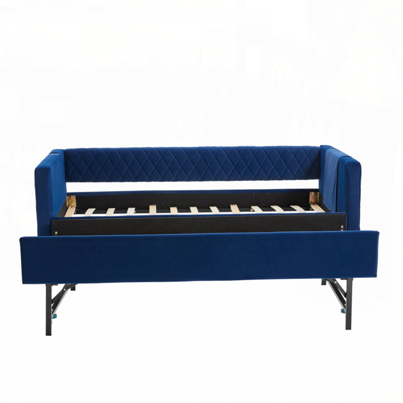 Élégant lit de jour en velours avec structure en bois robuste, conception moderne en grille de diamant pour la chambre à coucher et le salon