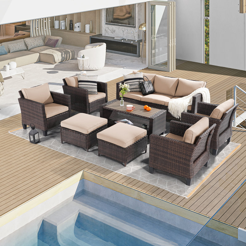 Kintuillang 9 - Person Patio Conversation Set with Cushions, Sand