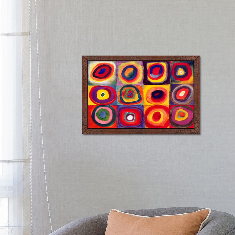 Squares With Concentric Circles by Wassily Kandinsky - Painting on Canvas, Brown Framed, 101.6 cm H x 66.04 cm W