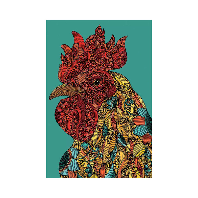 Coq par Valentina Harper - impression d'art graphique, Toile tendue, H 18 po x l 12 po x P 1,5 po, Sans mat