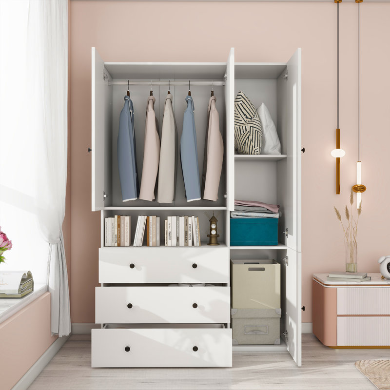 Armoire-penderie en bois massif massif, blanc