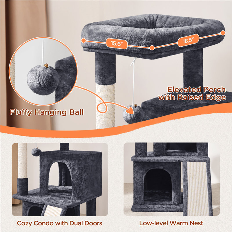 36? h multilevel cat tower with double condos Therese, Gris foncé