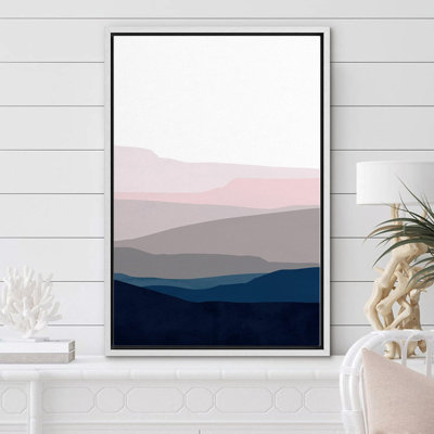 Bleu, gris et rose, paysage de montagne, formes abstraites, art moderne, illusion 3D minimaliste