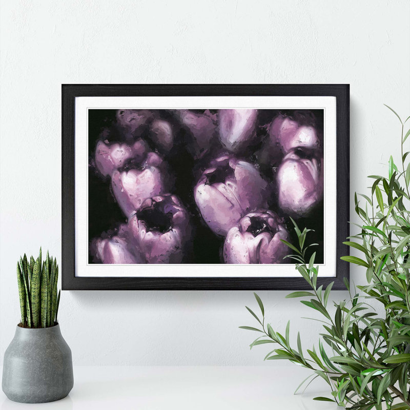 The Purple Tulips in Abstract - Picture Frame Painting Print, Black Framed, 48cm H x 65cm W x 2cm D