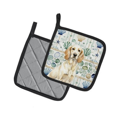 Lemon Belton English Setter Coastal Sea Glass Pair of Pot Holders