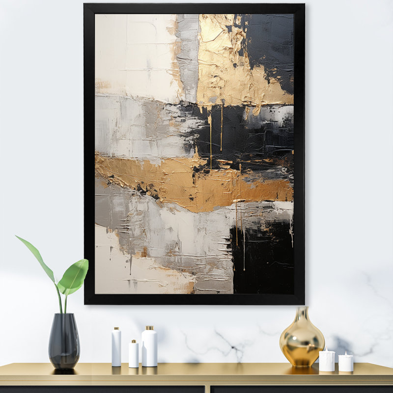 «Grey Gold Minimalisme Poteries I», reproduction, Cadre simple noir, H 32 po x l 24 po x P 1 po