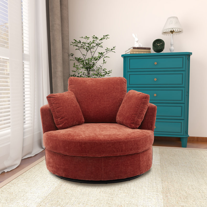 Achorn 42" W Recessed Arm Slipcovered Swivel Barrel Chair, Orange 100% Polyester
