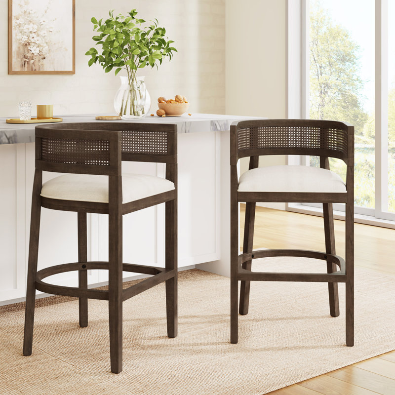 Oech Rubberwood Upholstered Bar Stools, Walnut, Bar Stools (29.50'' Seat Height)