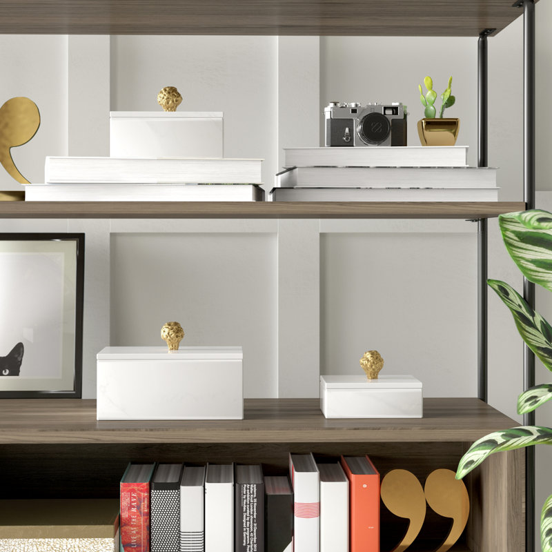Roder 3 Piece Aluminum Decorative Box Set, White, 6.15" H x 9.05" W x 18.85" D