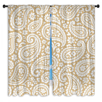 Rideaux de fenêtre beige à motif cachemire et voilage cachemire - 2 panneaux