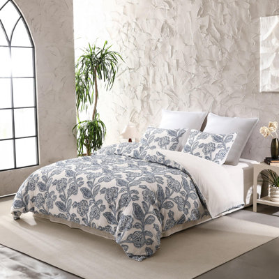  Cotton Clipped Jacquard Jacobean Floral Duvet Cover Set
