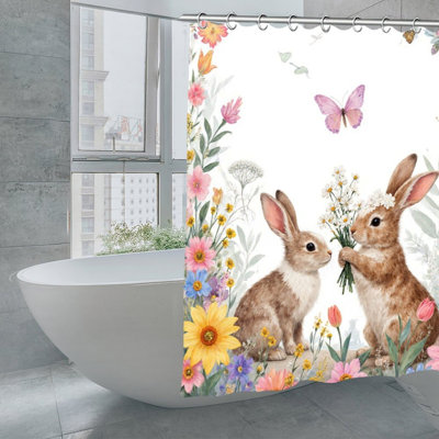 Rideaux de douche Watercolor Bunny, L 72 po x l 72 po, rose et blanc