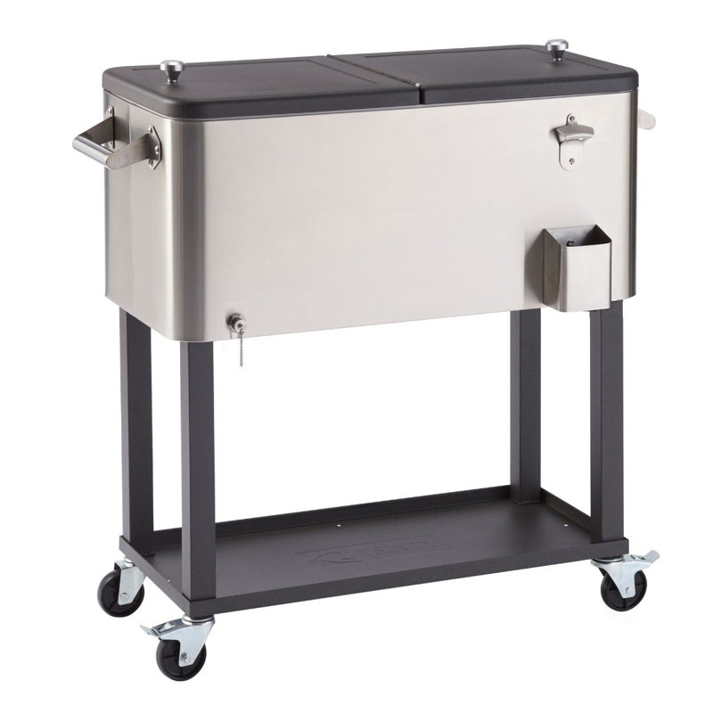 TRINITY 100 Qt./25 Gal. Stainless Steel Standing Wheeled Cooler w/ Shelf