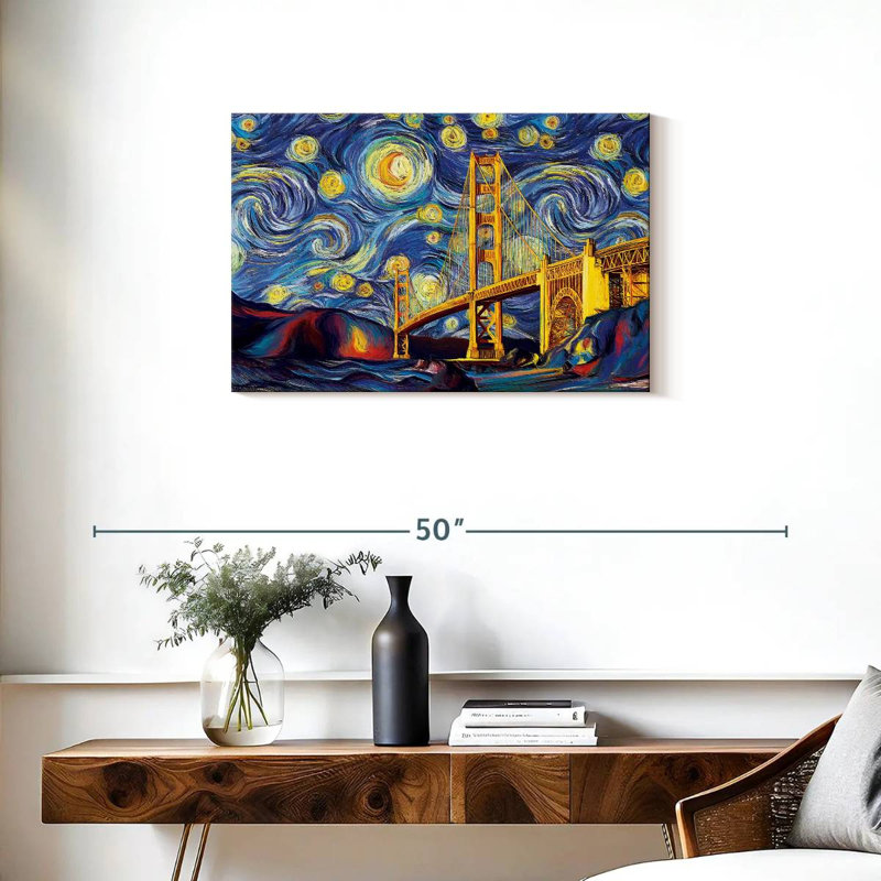 Impression sur toile Golden Gate Bridge Starry Night, H 20 po x l 30 po x P 1,25 po