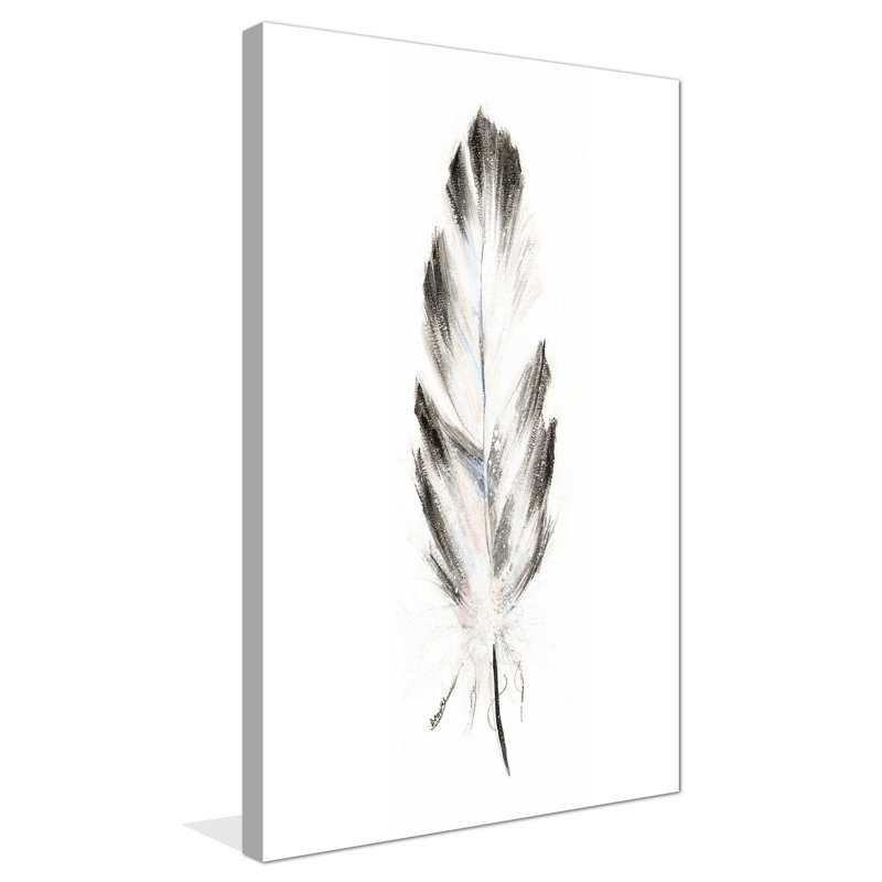 «Feather Fancy I» par Donna Brooks - Peinture, L 18 po x H 30 po, Toile tendue