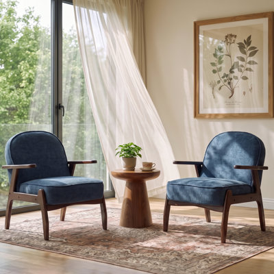 Mid Century Modern Upholstered Accent Chairs with Solid Wood Frame and Armrests (Set of 2)