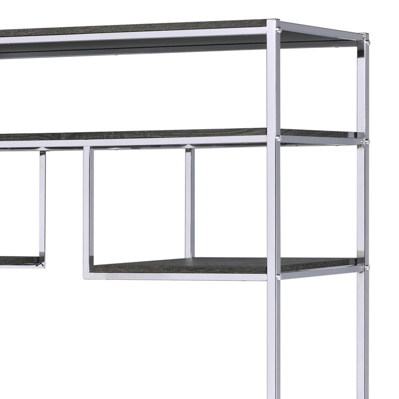 Bibliothèque rustique en chêne gris et chrome à 8 tablettes