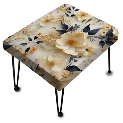 Cream Delicate Poppies Flowers I - Floral Rectangle Ottoman