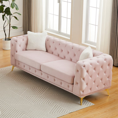 Canapé moderne en velours de 82,5 pouces avec capitonnage à boutons Chesterfield matelassé, tissu en velours de qualité supérieure avec coussins à ressorts et pieds en métal