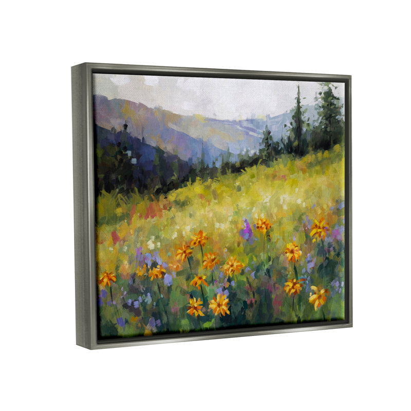 Bb-212-Floater Flower Meadow, reproduction d'art sur toile, Cadre flottant gris lustré, H 17 po x l 21 po x P 1,7 po