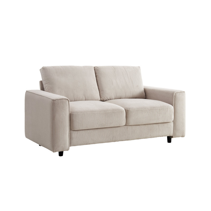 Canapé moderne 2 places en velours côtelé beige, confort en toutes saisons, pieds noirs, convient à différents styles de décoration intérieure, style minimaliste et sans plis, confortable toute l'année, idéal pour divers espaces, y compris les bureaux.