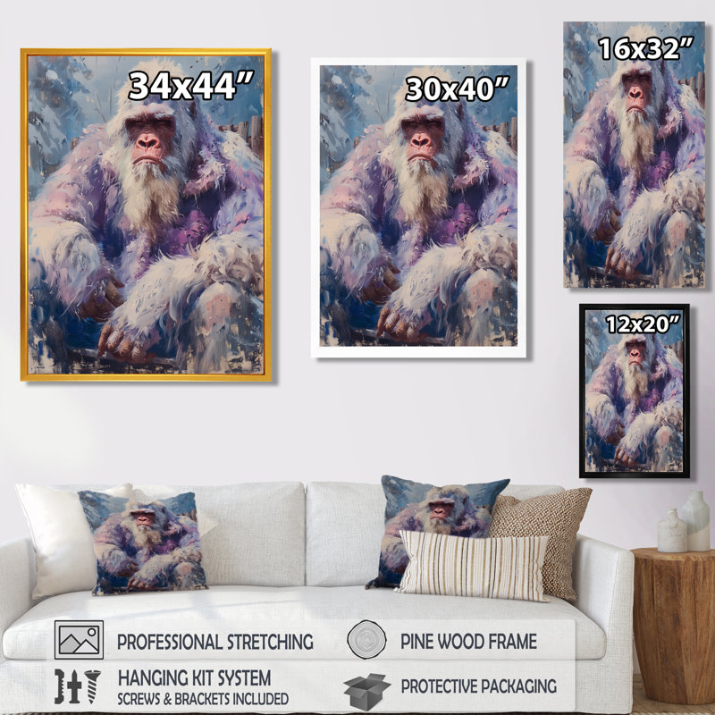 Rose, gris, été, Sasquatch Sanctuary II - Bigfoot, art mural, salon, Toile avec cadre flottant noir