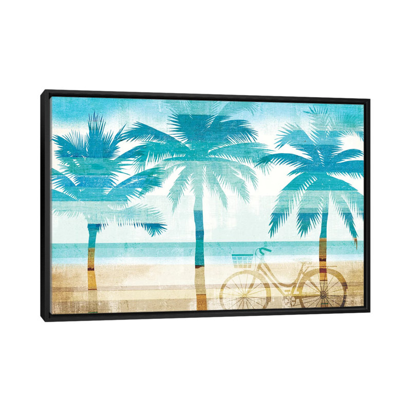«Beachscape Palms I» par Micheal Mullan, reproduction sur toile tendue, H 18 po x l 26 po x P 1,5 po, Toile avec cadre noir