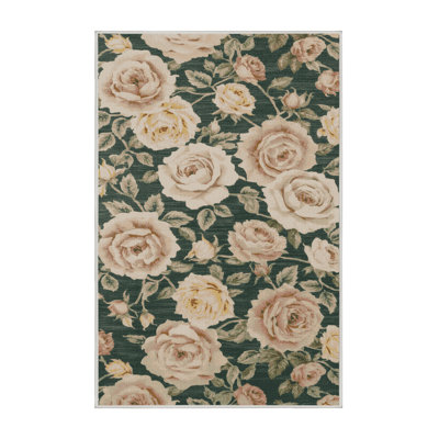 Tapis botanique beige lavable à la machine