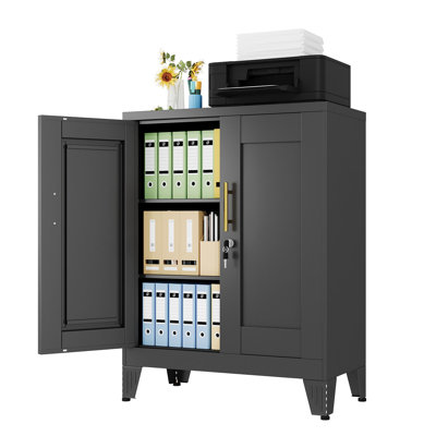 Small Metal Filing Office Storage Cabinet with 2 Doors and Lock by Inbox Zero