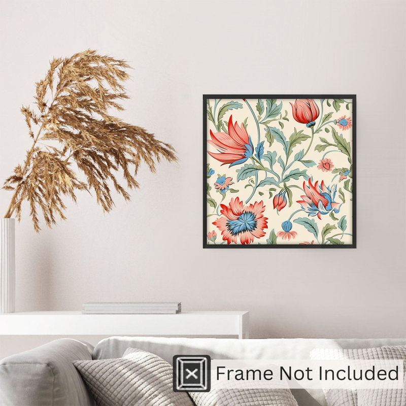 Motif floral de fleurs V, impression encadrée sans cadre, H 24 po x l 24 po