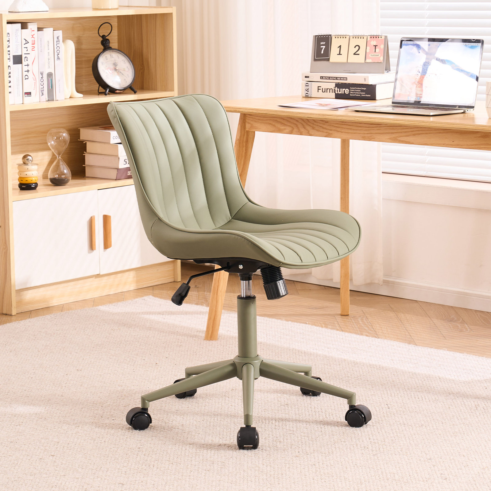 Brionni Leather Office Chair, Olive Green Embossed Performance Faux Leather