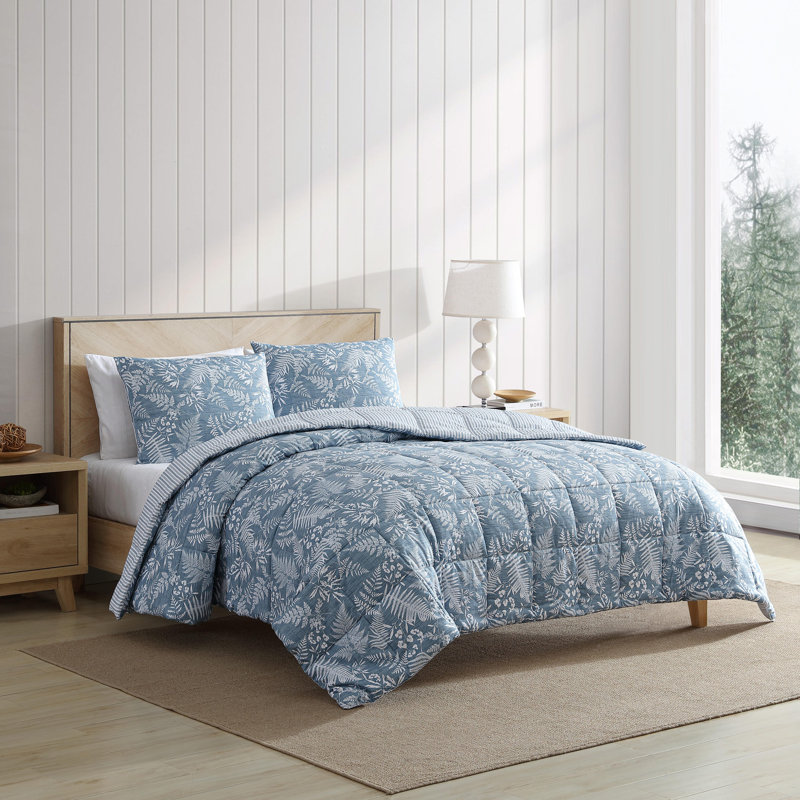 Ensemble d'édredon réversible bleu Eddie Bauer, Édredon pour grand lit + 2 taies décoratives sta