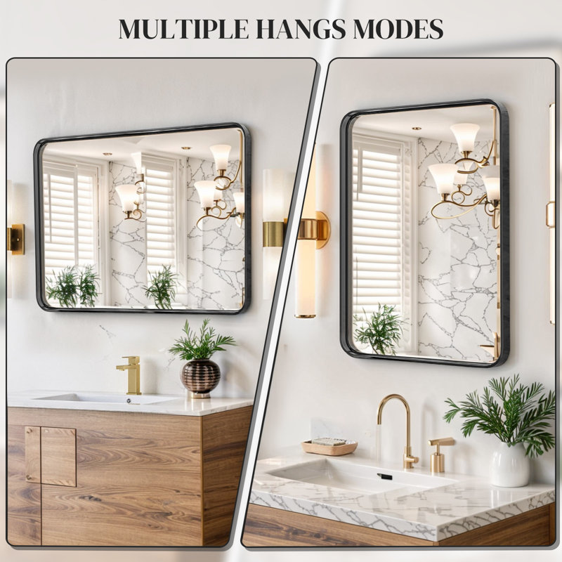 Arneb Bathroom Mirror, Vanity Mirrors for Over Sink Wall, Rounded Rectangle Metal Frame, Modern Decorative for Restroom, Farmhouse 