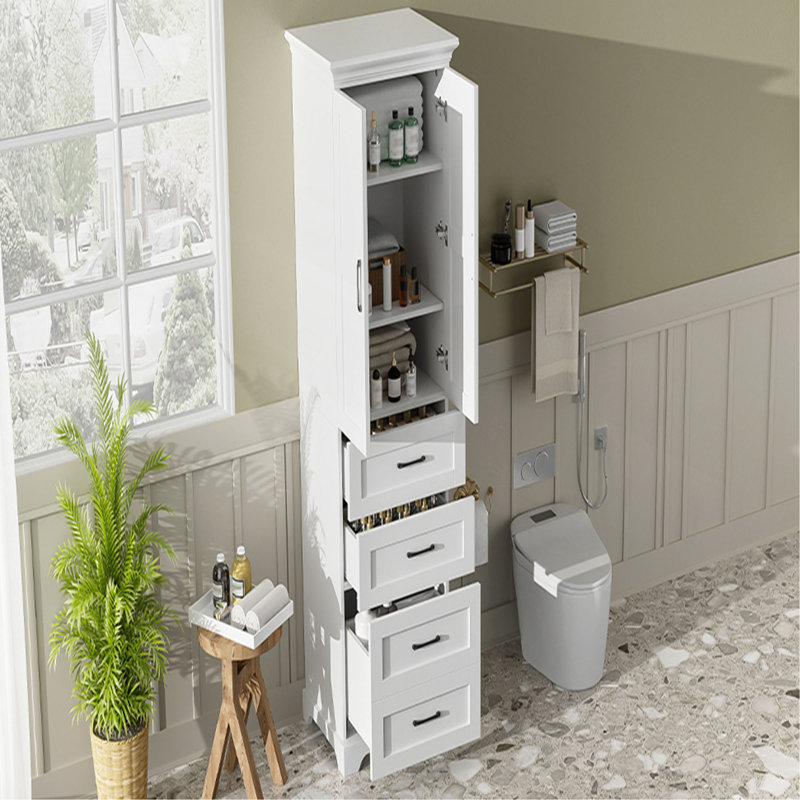 Free-Standing Bathroom Storage Cabinet – Stylish And Functional Storage Solution With 2 Damping-Hinge Doors, 3 Drawers, Adjustable Shelves, And Durable Construction