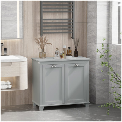 Armoire de rangement pour la salle de bain inclinable avec panier à deux compartiments HOMcom