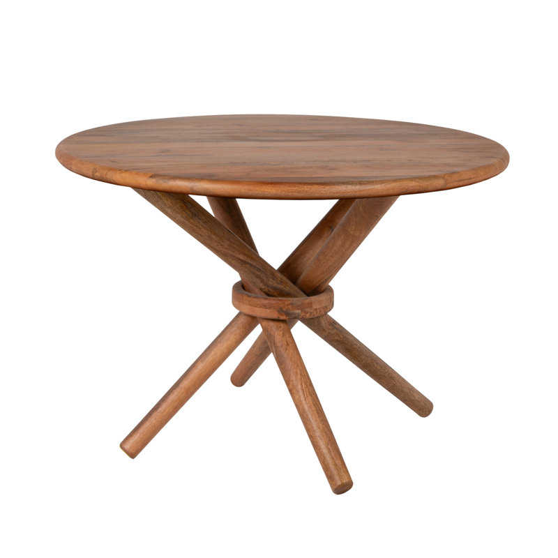 Table de salle à manger ronde en noyer clair avec détails artisanaux
