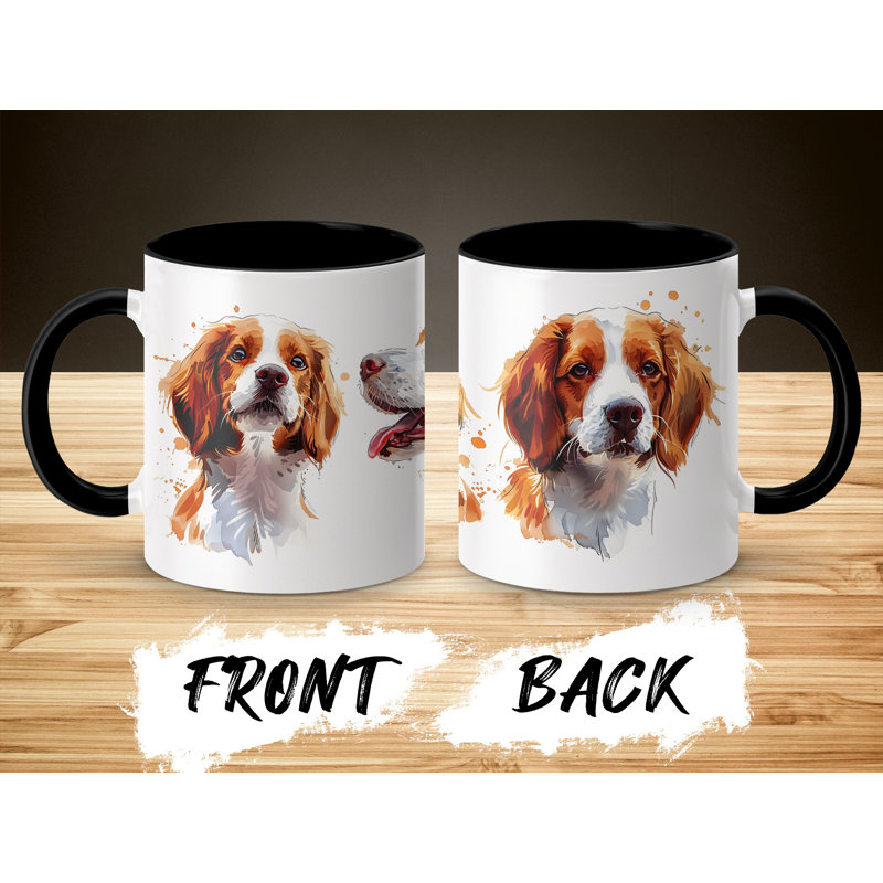 11oz Watercolour Brittany Dog Portrait Design Coffee Mug, 2, Black