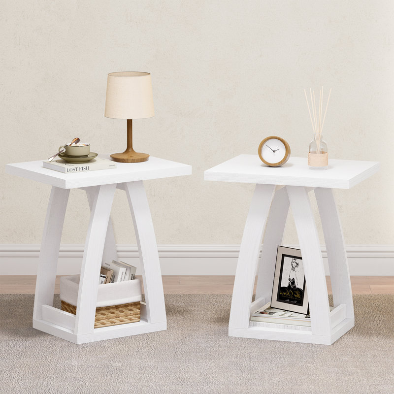19.69'' End Table,Small Side Table for Living Room,Bedroom,Nightstand(Set of 2), White, 2