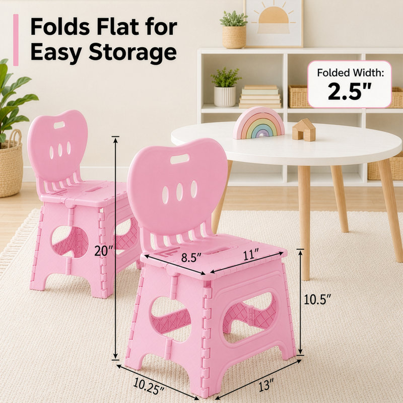 Ensemble de 2 chaises pliantes en plastique rose, pliables et peu encombrantes, idéales pour une utilisation intérieure et extérieure (salle de jeux, cuisine, terrasse, jardin, camping, pique-nique, événements, petits espaces).