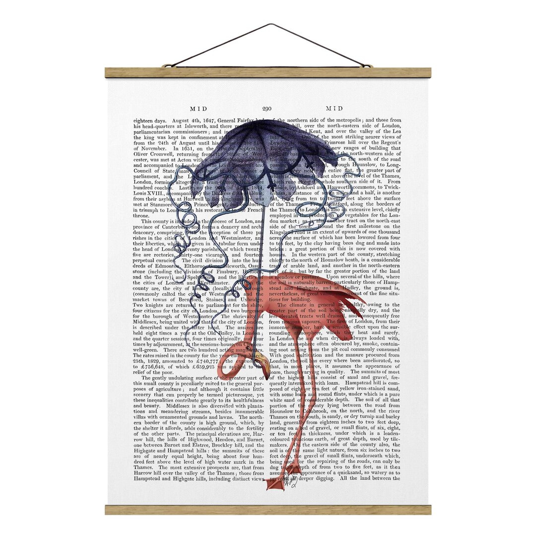 Stoffbild Mit Posterleisten - Tierlektüre - Flamingo Mit Regenschirm - Hochformat 4:3