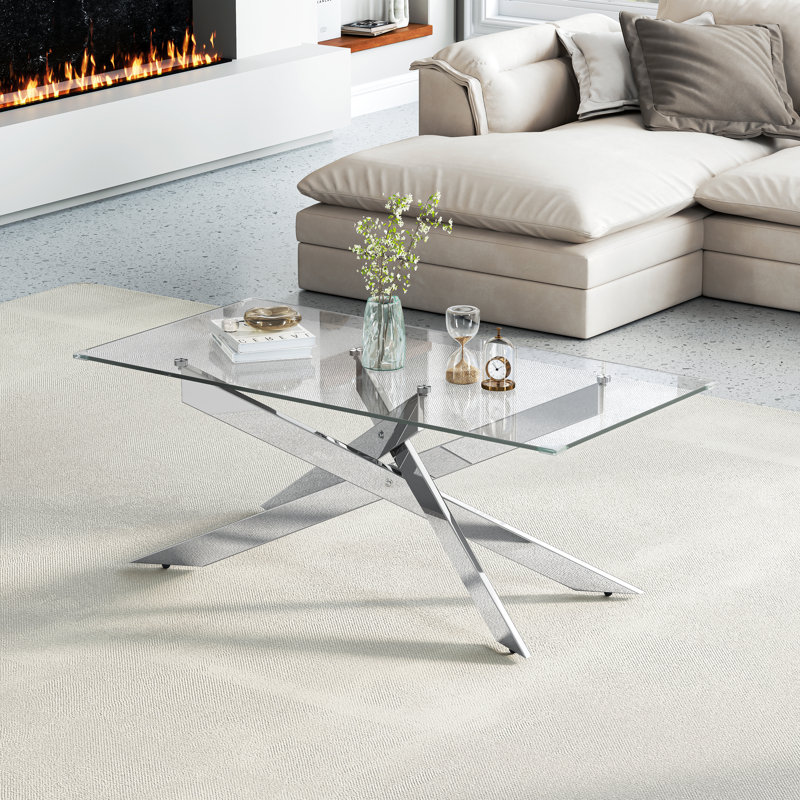Madlaina Glass Top Single Coffee Table, Silver